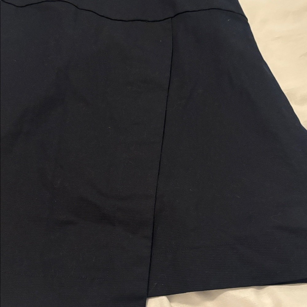 Cue Navy Mini shift Dress SZ 10 cotton stretch belt loop minimalist career wear - Picture 11 of 15
